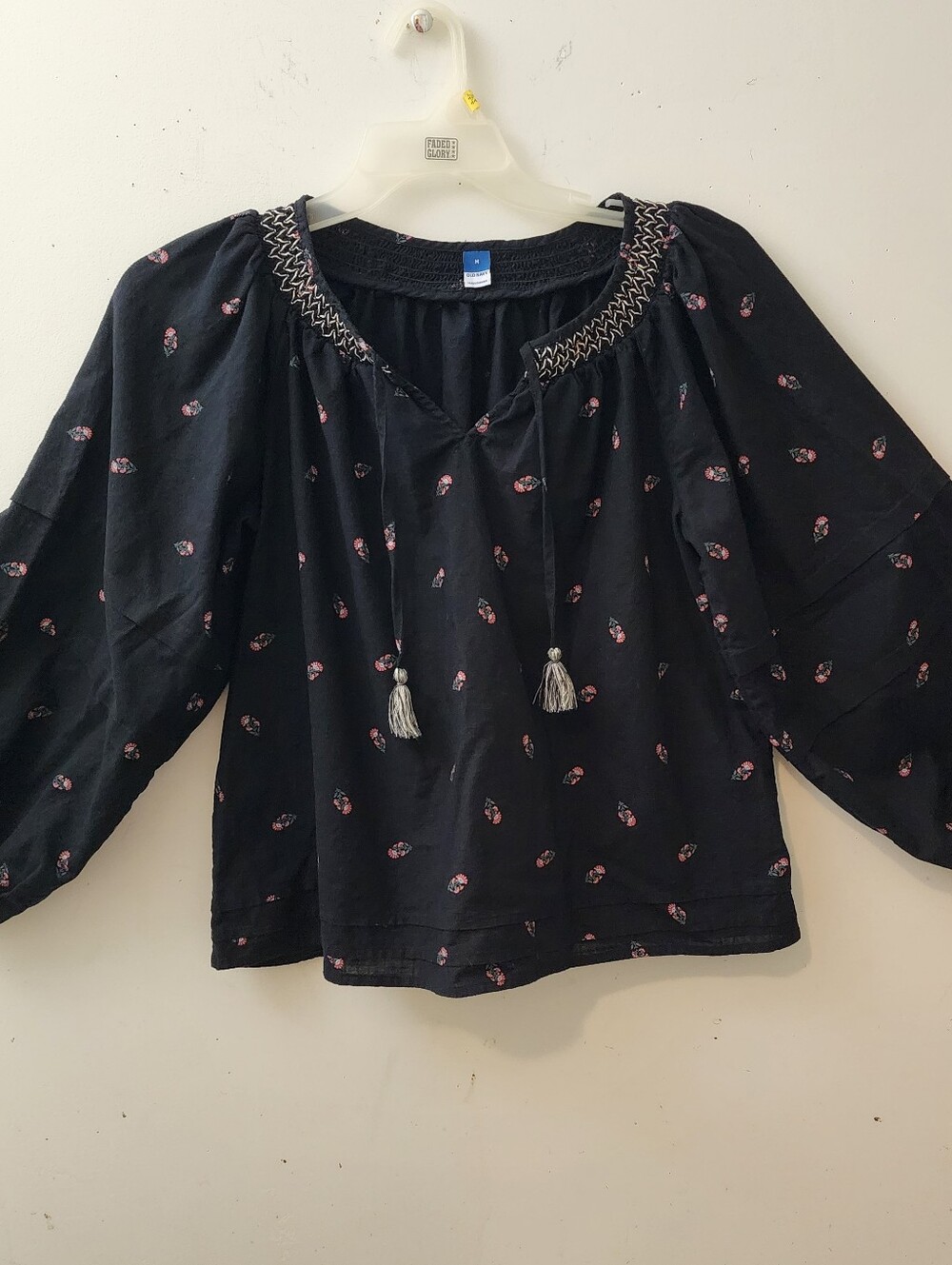 Old Navy M Babydoll Peasant Cottagecore Boho  Smocked Floral Print Cotton Top